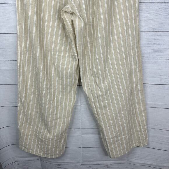 Mile Gabrielle size XL Striped Pull On Elastic Waist Cotton Pants Wide Leg Tan - Picture 7 of 8